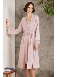 Pierre Cardin Penye Dantelli Kare Yaka Gecelik Sabahlık Takım Pierre Cardin 4005 