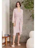 Penye Dantelli Kare Yaka Gecelik Sabahlık Takım Pierre Cardin 4005  Pudra farklı açı