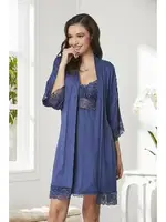 Penye Transparan Dantelli Gecelik Sabahlık Takım Pierre Cardin 4020  Lacivert görsel 32