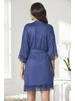 Penye Transparan Dantelli Gecelik Sabahlık Takım Pierre Cardin 4020  Lacivert görsel 33