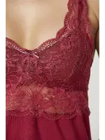 Penye Transparan Dantelli Gecelik Sabahlık Takım Pierre Cardin 4020  Bordo görsel 25