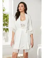 Penye Transparan Dantelli Gecelik Sabahlık Takım Pierre Cardin 4020  Ekru görsel 26