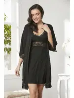 Penye Transparan Dantelli Gecelik Sabahlık Takım Pierre Cardin 4020  Siyah farklı açı