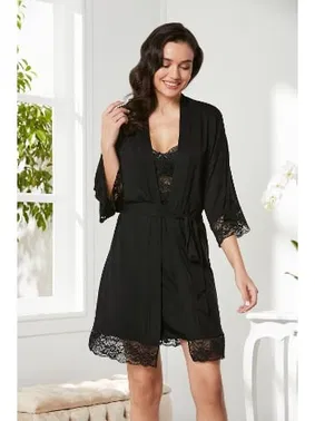 Pierre Cardin Penye Transparan Dantelli Gecelik Sabahlık Takım Pierre Cardin 4020 