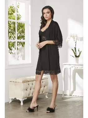 Pierre Cardin Penye Transparan Dantelli Gecelik Sabahlık Takım Pierre Cardin 4020  - Alternatif Görünüm