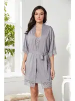 Penye Transparan Dantelli Gecelik Sabahlık Takım Pierre Cardin 4020  görsel 6