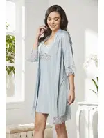 Penye Transparan Dantelli Gecelik Sabahlık Takım Pierre Cardin 4020  görsel 17