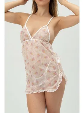 Phevos Phevos Desenli Göğüs Dekolteli Gecelik 012-002251 - Alternatif Görünüm