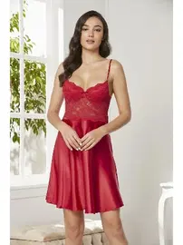 Pierre Cardin Dantelli Kaplı Kısa Askılı Saten Gecelik Pierre Cardin 627