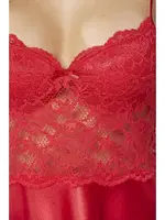 Dantelli Kaplı Kısa Askılı Saten Gecelik Pierre Cardin 627 Kırmızı detay görünüm