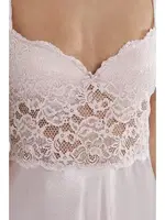 Dantelli Kaplı Kısa Askılı Saten Gecelik Pierre Cardin 627 Pudra görsel 6