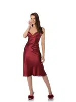 Sırt Dekolteli Çapraz Askılı Saten Dantel Gecelik Pierre Cardin 900  Bordo görsel 19