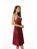 Sırt Dekolteli Çapraz Askılı Saten Dantel Gecelik Pierre Cardin 900  Bordo görsel 18