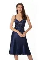 Sırt Dekolteli Çapraz Askılı Saten Dantel Gecelik Pierre Cardin 900  Lacivert görsel 15