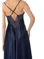 Sırt Dekolteli Çapraz Askılı Saten Dantel Gecelik Pierre Cardin 900  Lacivert görsel 13