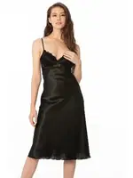 Sırt Dekolteli Çapraz Askılı Saten Dantel Gecelik Pierre Cardin 900  Siyah görsel 8