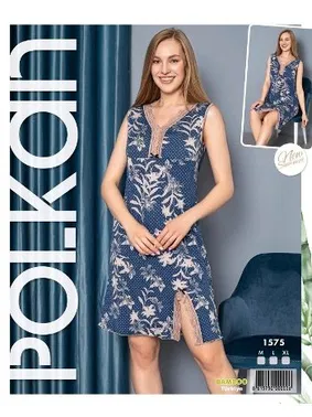 Polkan Sıfır Kollu Bamboo Dantelli Kadın Gecelik Polkan 1575