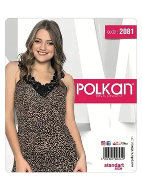 Polkan Dantelli Kalın Askılı Kadın Leopar Atlet Polkan 2081