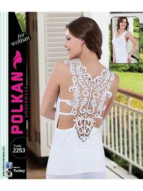 Polkan Sırt Dekolteli Beyaz Sırtı Güpürlü Kadın Atlet Polkan 2253
