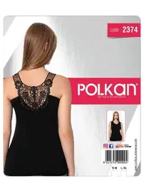 Polkan Siyah Dantelli Kalın Askılı Kadın Atlet Polkan 2374