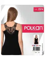 Siyah Dantelli Kalın Askılı Kadın Atlet Polkan 2374 Siyah