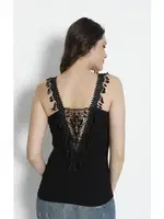 Sırtı Saçaklı Güpürlü Siyah Kadın Atlet Polkan 2376 Siyah