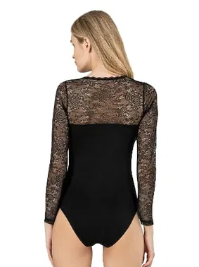 Özkan Premium Dantel Tül Detaylı V Yaka Uzun Kollu Kancalı Kadın Çıtçıtlı Body Özkan 26946 - Alternatif Görünüm