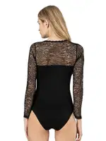 Premium Dantel Tül Detaylı V Yaka Uzun Kollu Kancalı Kadın Çıtçıtlı Body Özkan 26946 Siyah detay görünüm