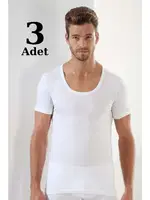 Premium Erkek Beyaz Bisiklet Yaka Tişört Arma Yıldız 1002 - 3 ADET Beyaz