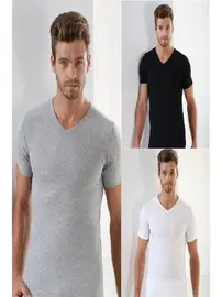 Arma Yıldız Premium Erkek Siyah Beyaz Gri V Yaka T-shirt Arma Yıldız 1003 - 3 ADET