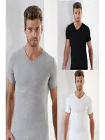 Premium Erkek Siyah Beyaz Gri V Yaka T-shirt Arma Yıldız 1003 - 3 ADET Görsel