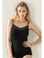 Premium Kumaş Esnek Viskon Kaşkorse Dantelli İp Askılı Kadın Atlet Özkan 26956  Siyah detay görünüm