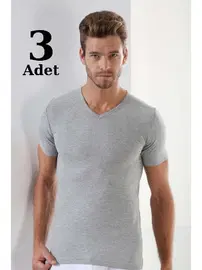 Arma Yıldız Premium %100 Pamuk Erkek Gri V Yaka T-shirt Arma Yıldız 1003 - 3 ADET