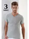 Premium %100 Pamuk Erkek Gri V Yaka T-shirt Arma Yıldız 1003 - 3 ADET