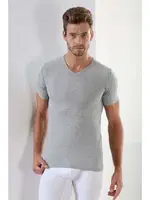 Premium %100 Pamuk Erkek Gri V Yaka T-shirt Arma Yıldız 1003 - 3 ADET Gri farklı açı