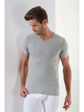 Arma Yıldız Premium %100 Pamuk Erkek Gri V Yaka T-shirt Arma Yıldız 1003 - 3 ADET - Alternatif Görünüm