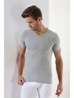 Premium %100 Pamuk Erkek Gri V Yaka T-shirt Arma Yıldız 1003 - 3 ADET Gri detay görünüm
