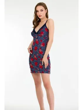 Lady Puantiyeli Çiçek Desenli Pamuklu Gecelik Lady 6181