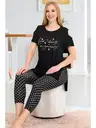 Puantiyeli Kısa Kollu Omuz Detaylı Rahat Kesim Kapri Pijama Takımı Lady 12056