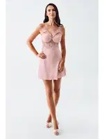 Pudra 2li Saten Gecelik Takım Tül Dantel Detaylı Transparan İmaj 104 Pudra detay görünüm