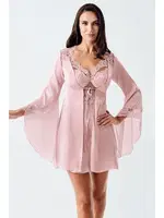 Pudra 2li Saten Gecelik Takım Tül Dantel Detaylı Transparan İmaj 104 Pudra