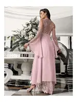 Pudra 2li Saten Gecelik Takımı Transparan Dantelli İmaj 3204 Pudra detay görünüm