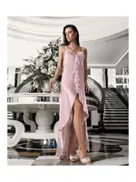 Pudra 2li Saten Gecelik Takımı Transparan Dantelli İmaj 3204 Pudra farklı açı