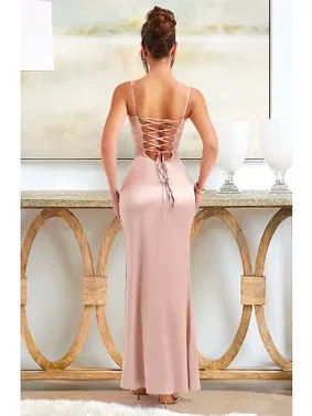 Pink Night Pudra Dekolteli Parlak Seksi Uzun Kadın Elbise Pink Night 5550 - Alternatif Görünüm