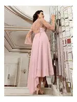 Kuyruklu Sabahlıklı Gecelik Çeyizlik Saten Set İmaj 4206 Pudra detay görünüm