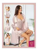 Pudra Saten 6Lı Gelin Çeyiz Seti Dantelli Gecelik Takımı XSES 1002 Pudra