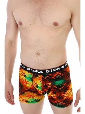 Çift Kaplan Renkli Yaprak Desenli Çift Kaplan Erkek Boxer 796 Dijital Baskılı