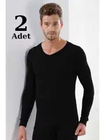 Ribana Uzun Kollu V Yaka Fanila 2'li Paket Arma Yıldız 1127 - 2 ADET Siyah