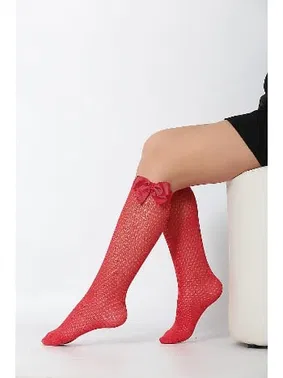 Daymod Romina Fiyonklu Çocuk Dizaltı Çorap Kırmızı Daymod D2222017