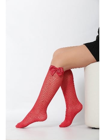 Romina Fiyonklu Çocuk Dizaltı Çorap Kırmızı Daymod D2222017